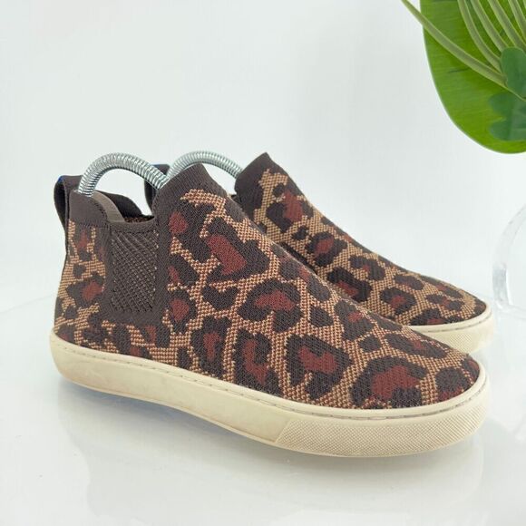 Rothys Womens Chelsea Shoe Size 7 Knit Pull On Sneaker Boot Wildcat Leopard